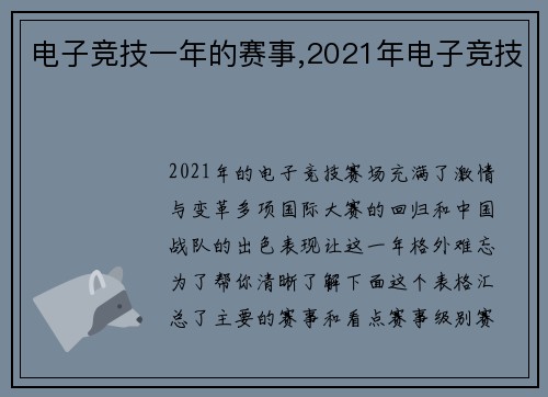 电子竞技一年的赛事,2021年电子竞技