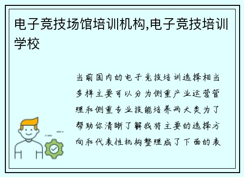 电子竞技场馆培训机构,电子竞技培训学校